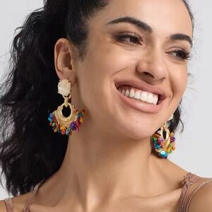 Zara Colorful Stones Beaded Druzy Hoop Earrings